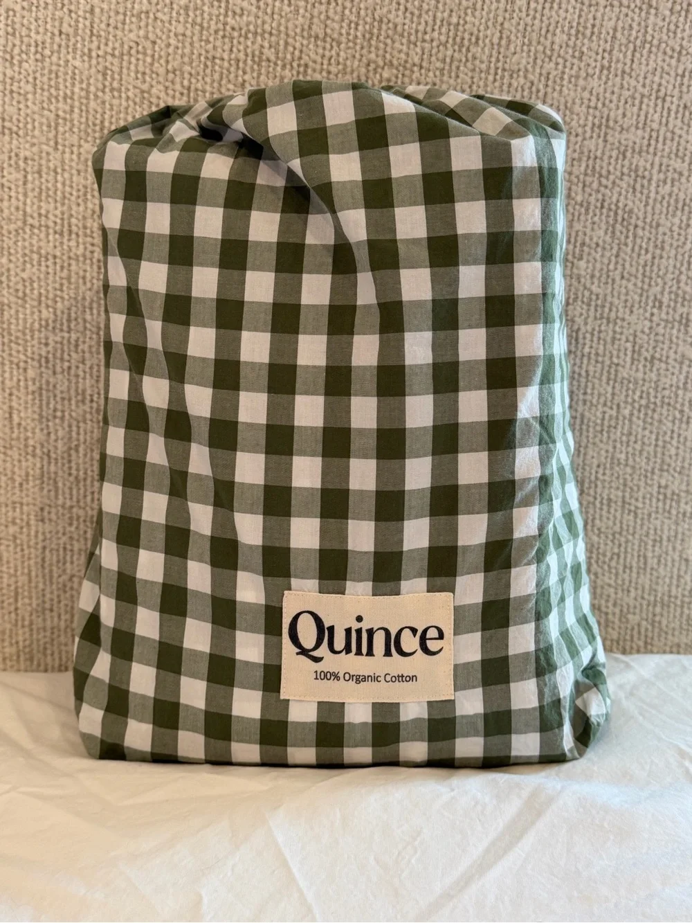 Quince Classic Organic Percale Sheet Set Full Olive Gingham